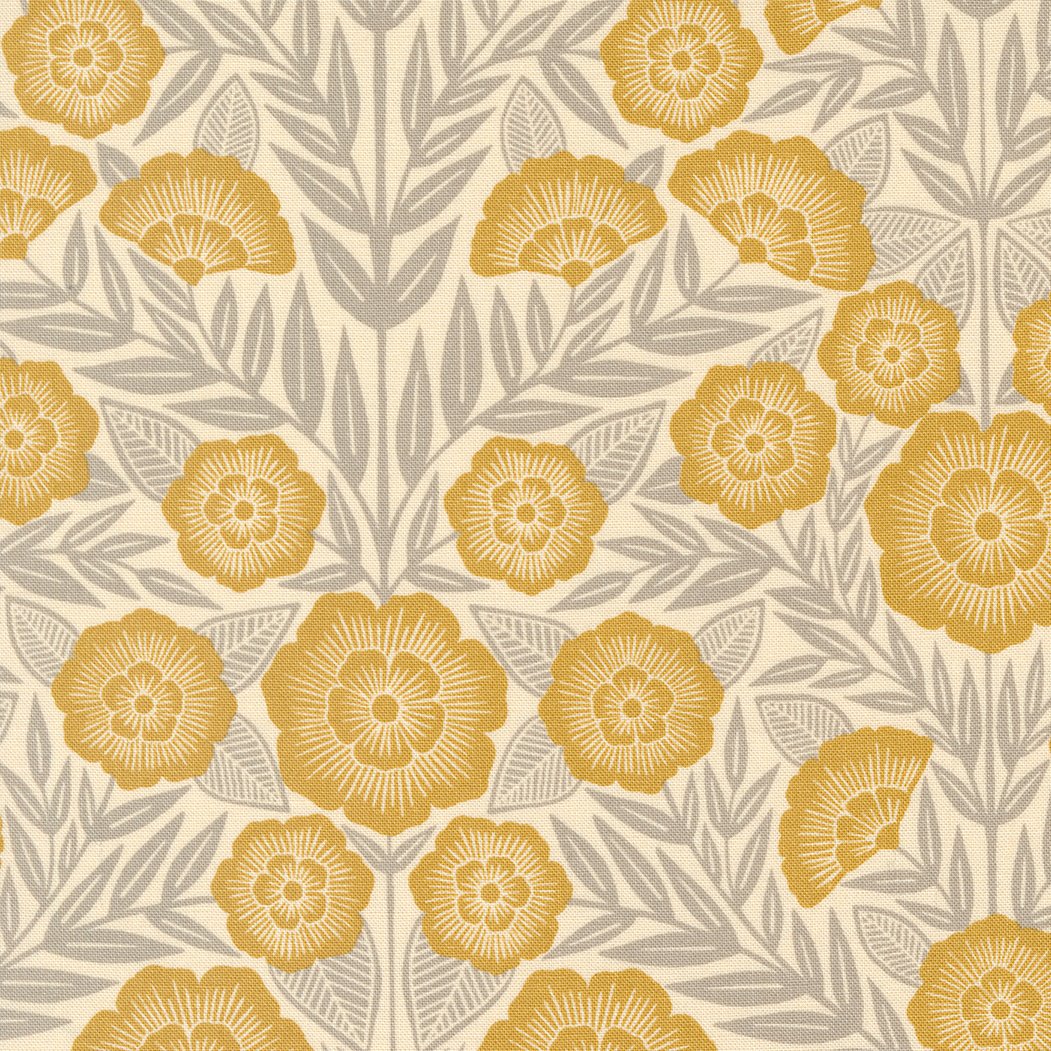 Flower Press – Gold Flowers and Stone Leaves on Ecru Fat 1/4