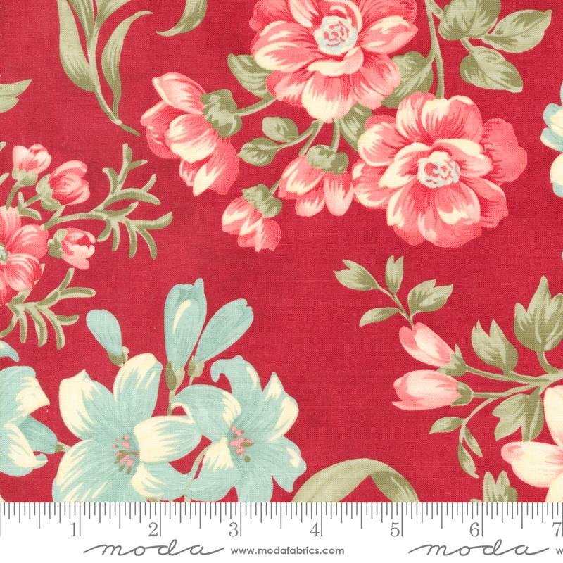 Collection Etchings – Large Blooms on Red Fabric