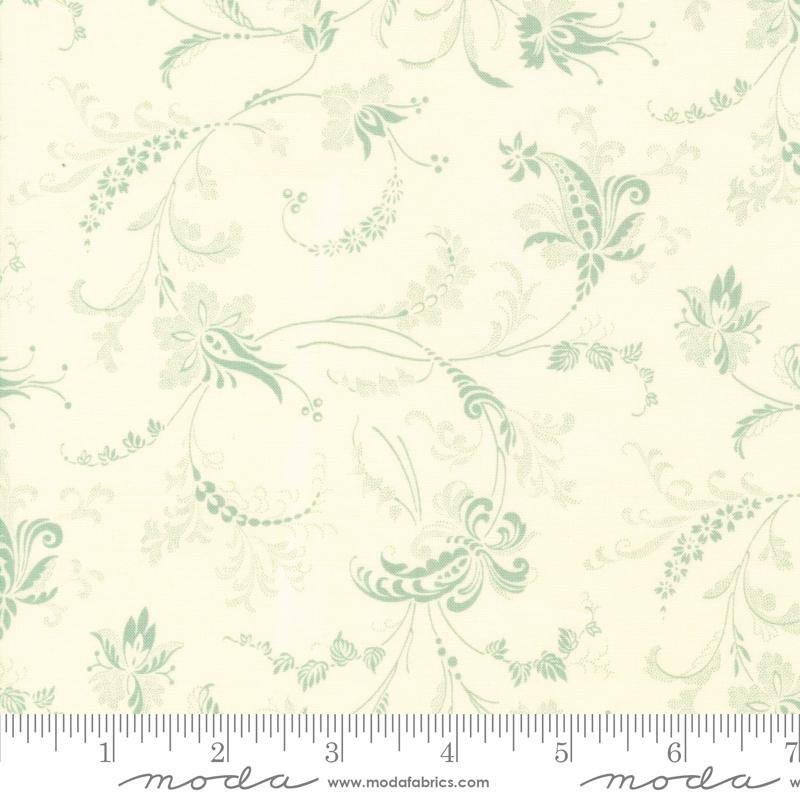 End of Roll – Collection Etchings – Aqua Vines on Parchment Fabric
