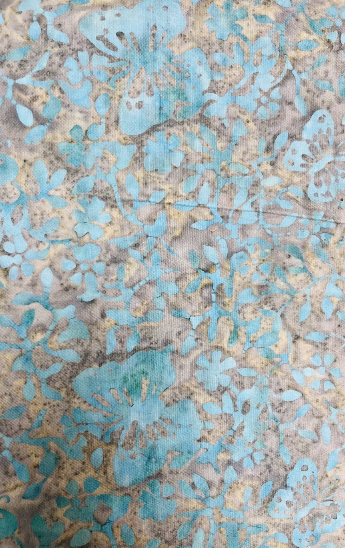 Turquoise Butterflies on Grey Batik Fabric