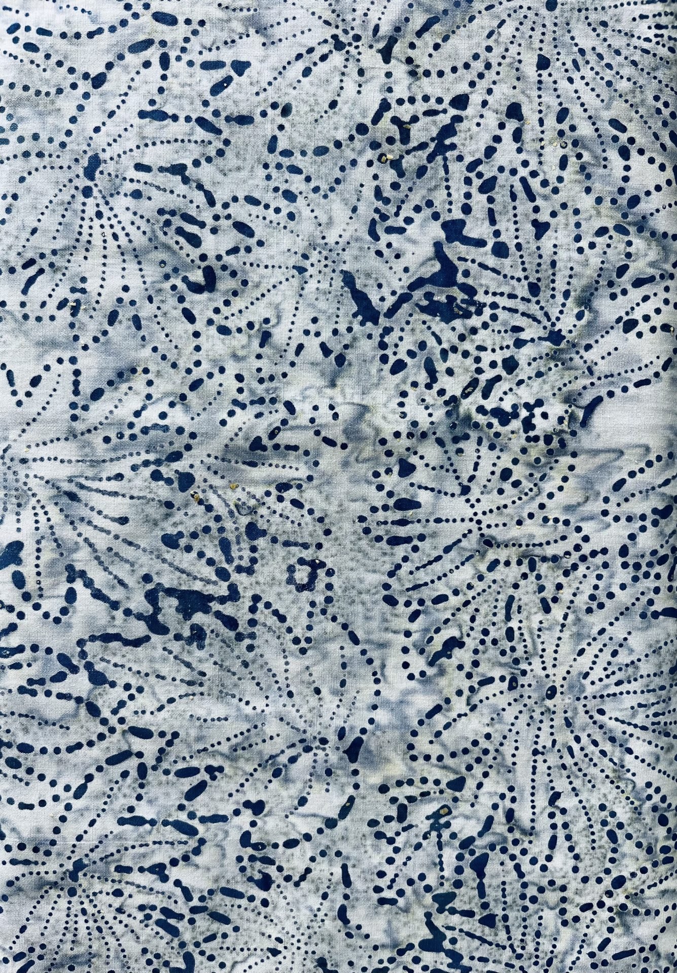 Blue Grey Dotty Leaves Batik Fabric