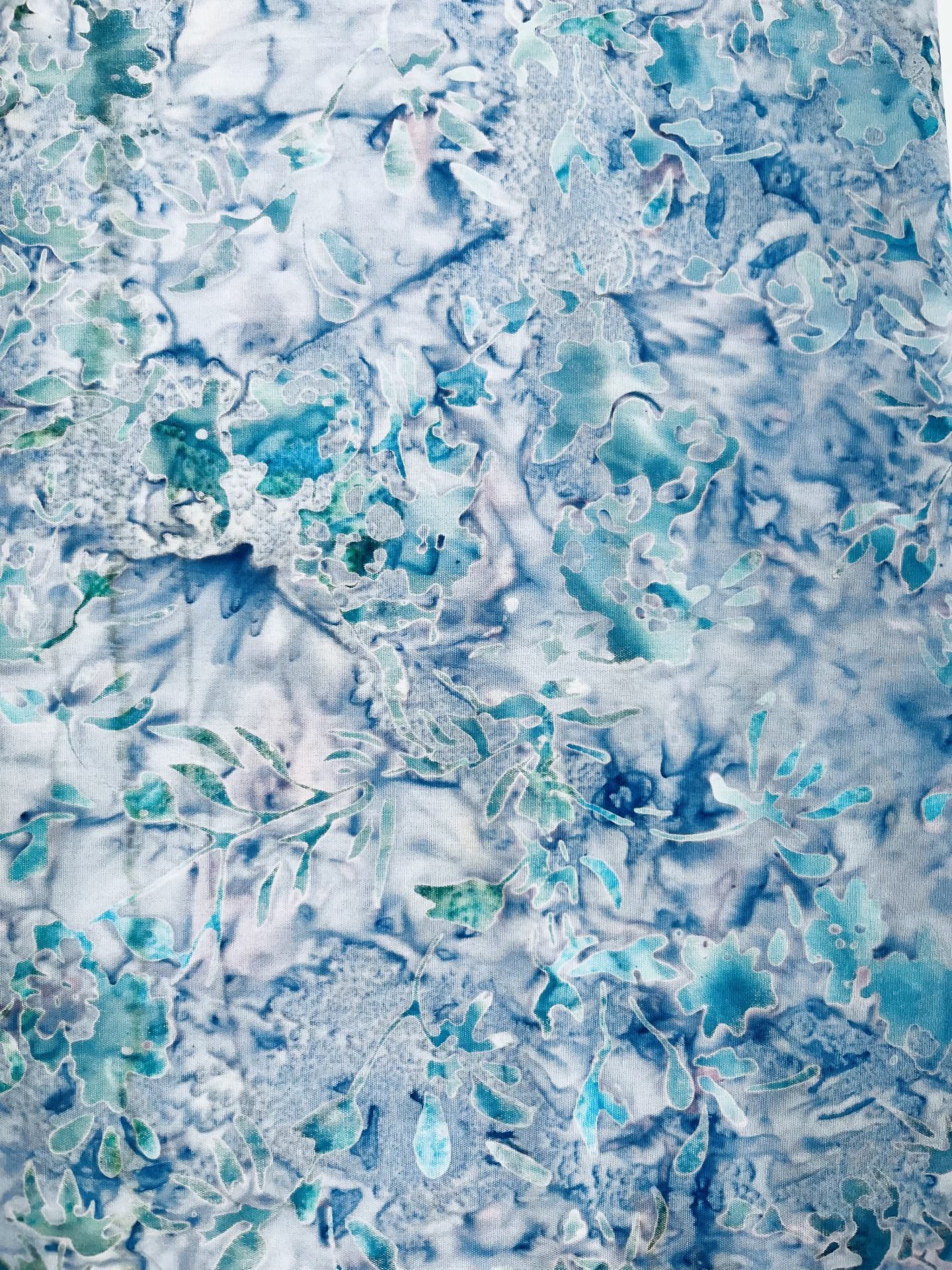 Foliage on Blue Marble Batik Fabric