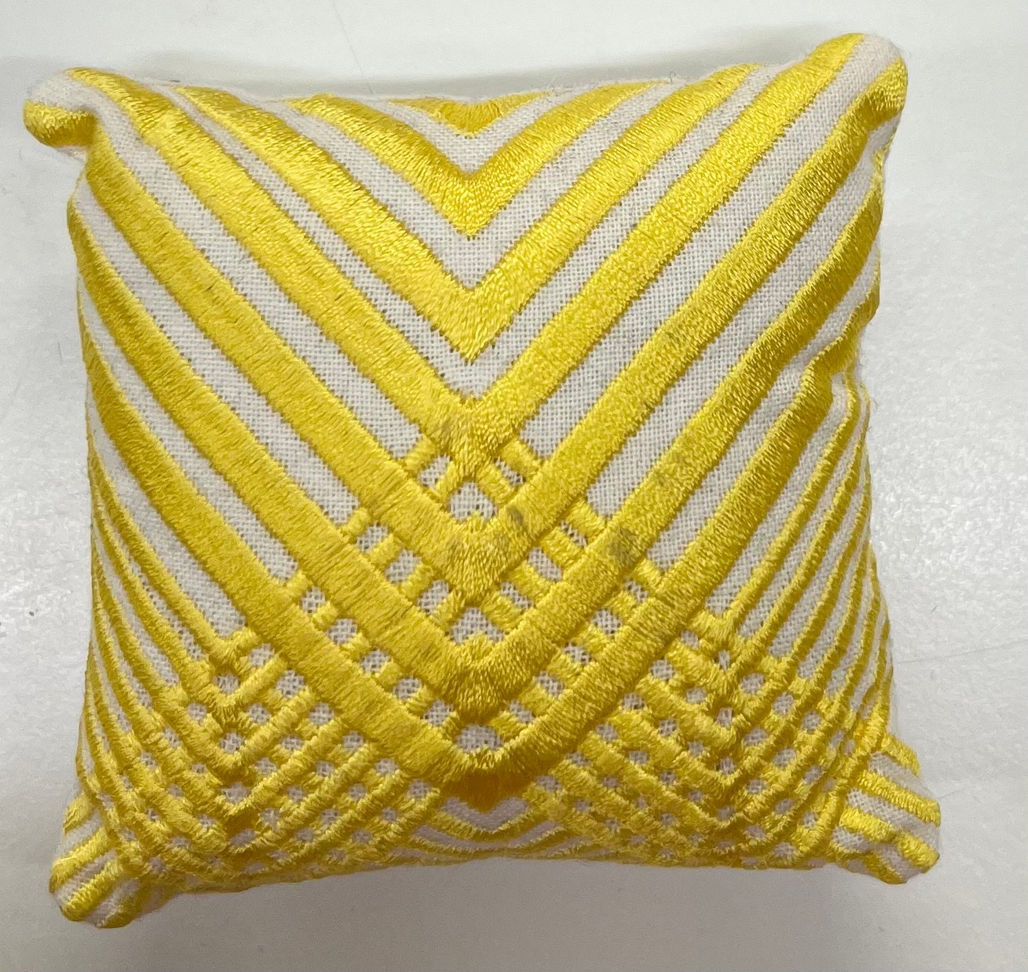 Alice Selwood Pincushion – Yellow Woven Triangles