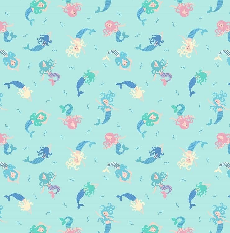 End of Roll – Mermaids on Aqua Fabric by Lewis & Irene