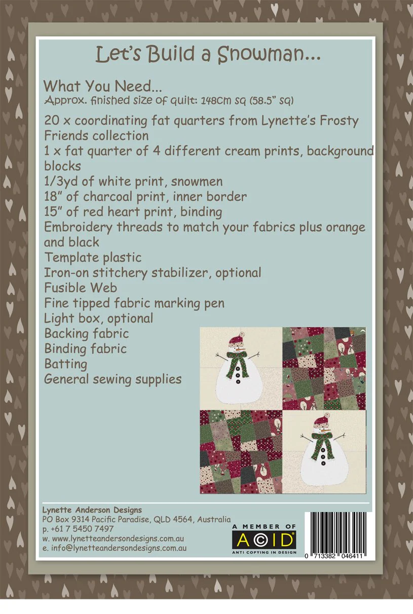 Let’s Build a Snowmen Quilt Pattern by Lynette Anderson