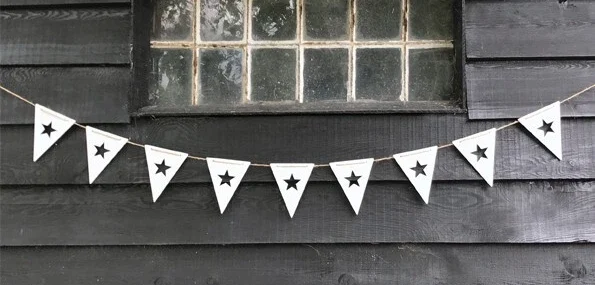 East Of India – White Wooden Flag Bunting With Cut Out Star – 2m