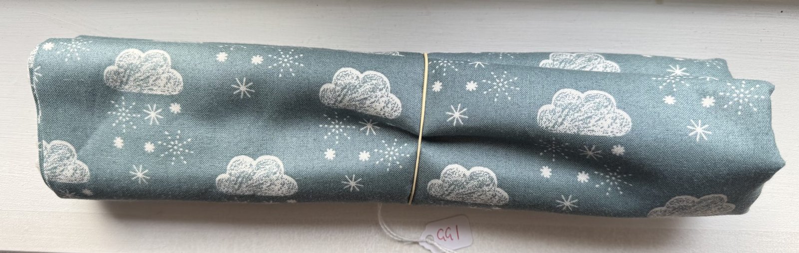 End of Roll – clouds on teal blue Fabric – GG1
