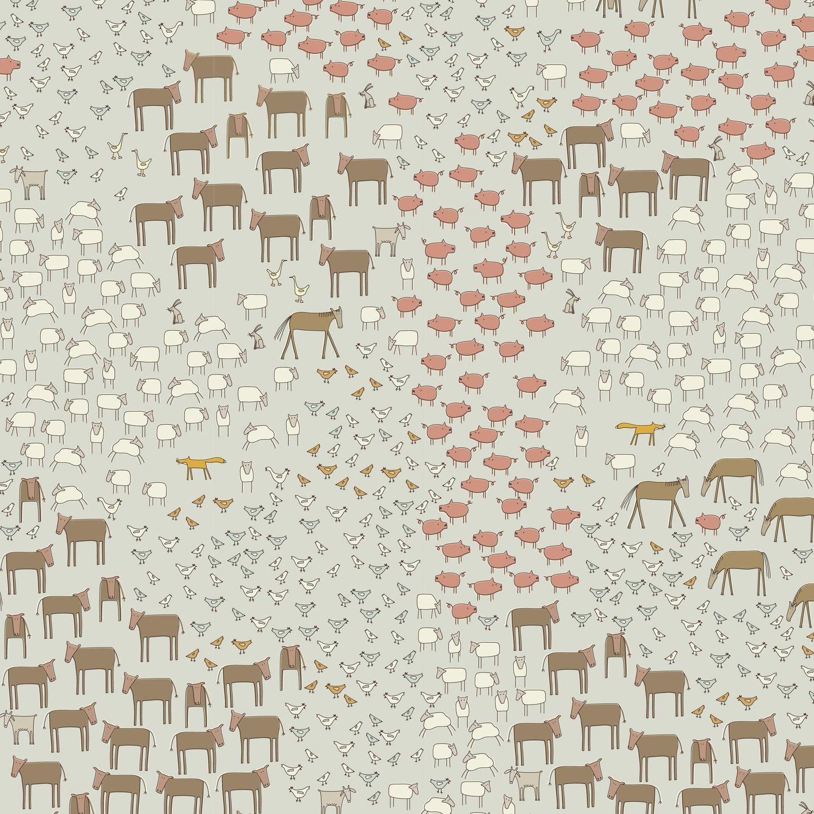 Appleby Farm – Hatched & Patched – Farm Animals Print – Taupe – DV7733