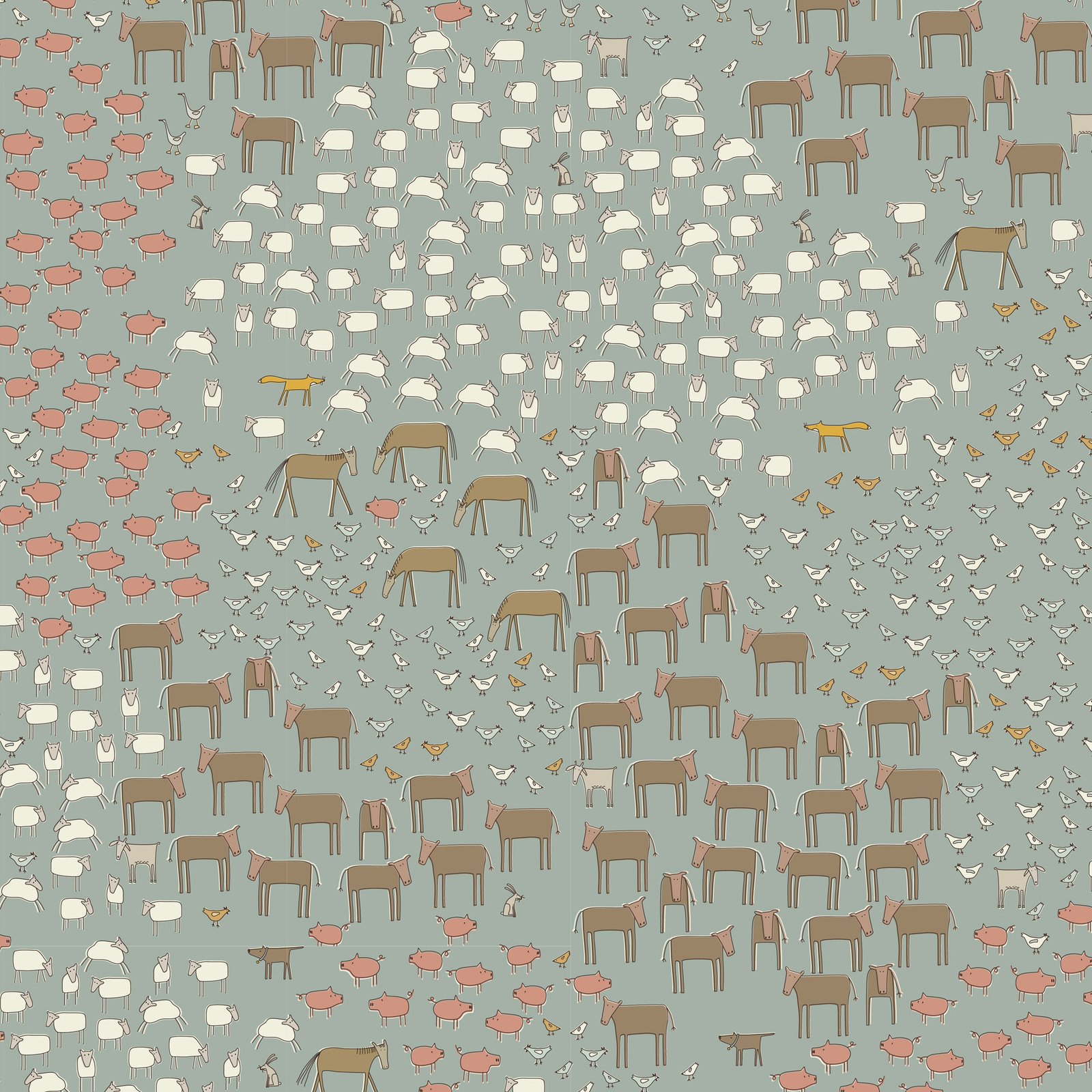 Appleby Farm – Hatched & Patched – Farm Animals Print – Light Blue – DV7734