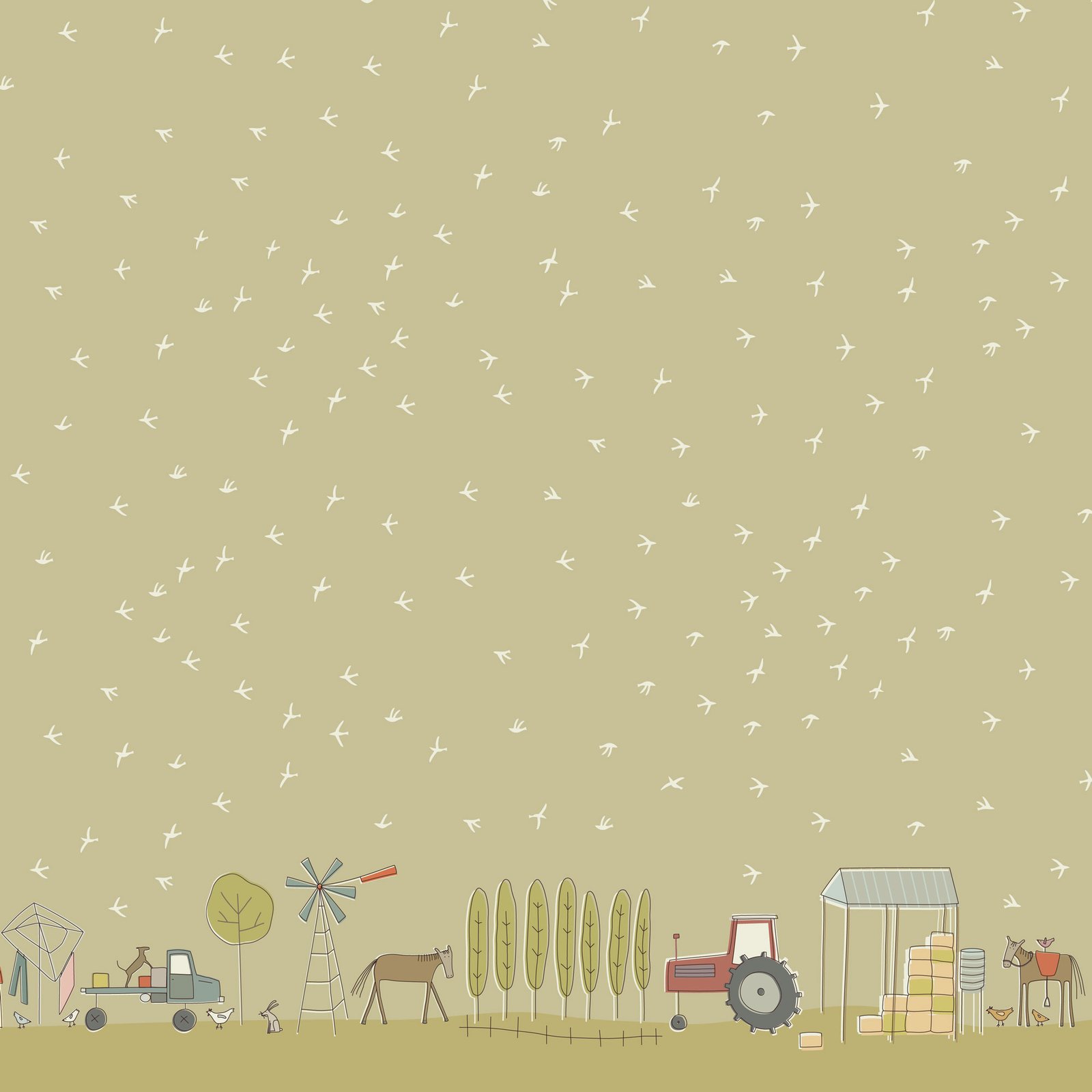 Appleby Farm – Hatched & Patched – Border Birds Print – Earth Taupe – DV7735