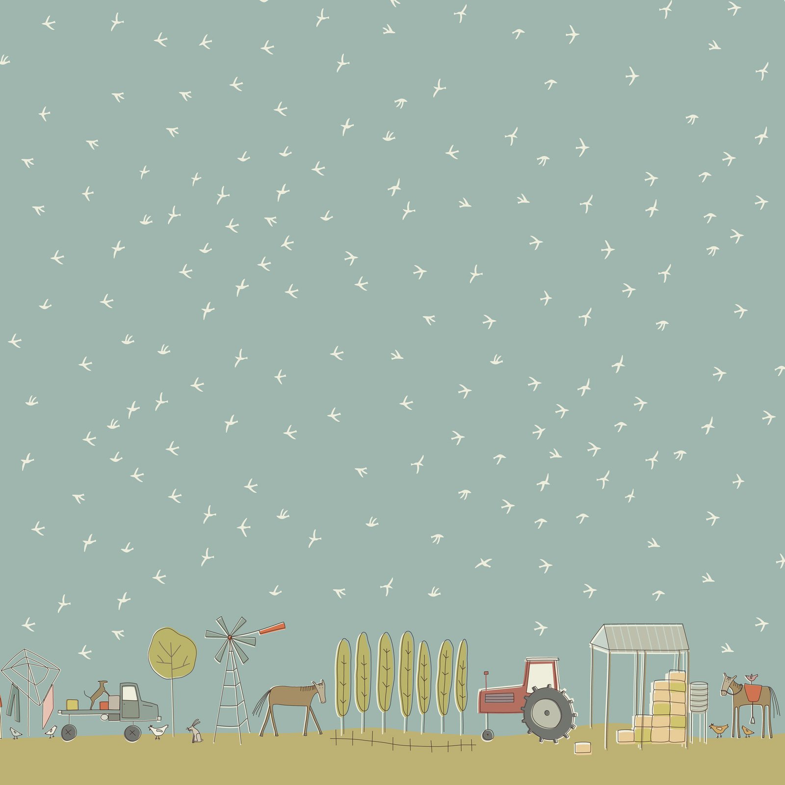 Appleby Farm – Hatched & Patched – Border Birds Print – Light Blue – DV7736