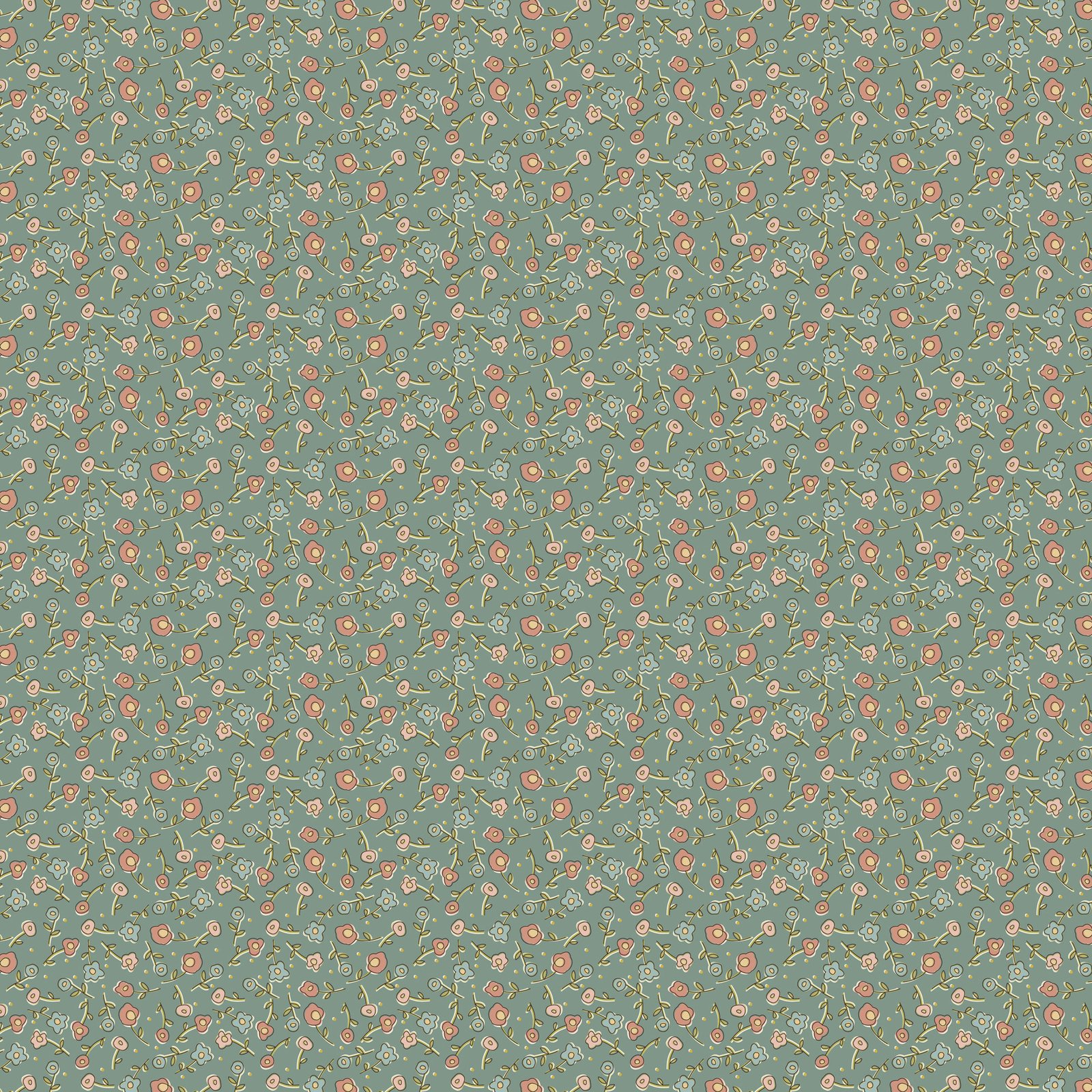 Appleby Farm – Hatched & Patched – Mini Flower Toss Print – Dusty Blue – DV7738