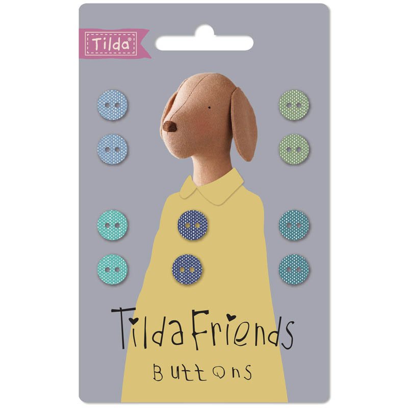 Tilda Friends – Chambray 9mm Buttons – Cool Colours x10