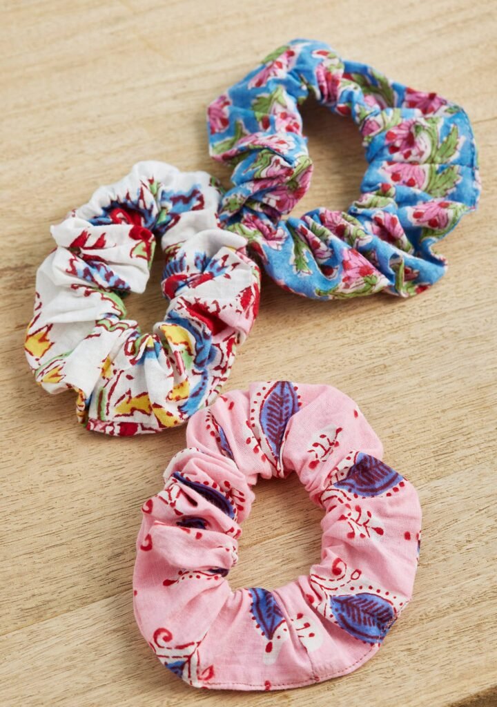 block print scrunchie mixed prints