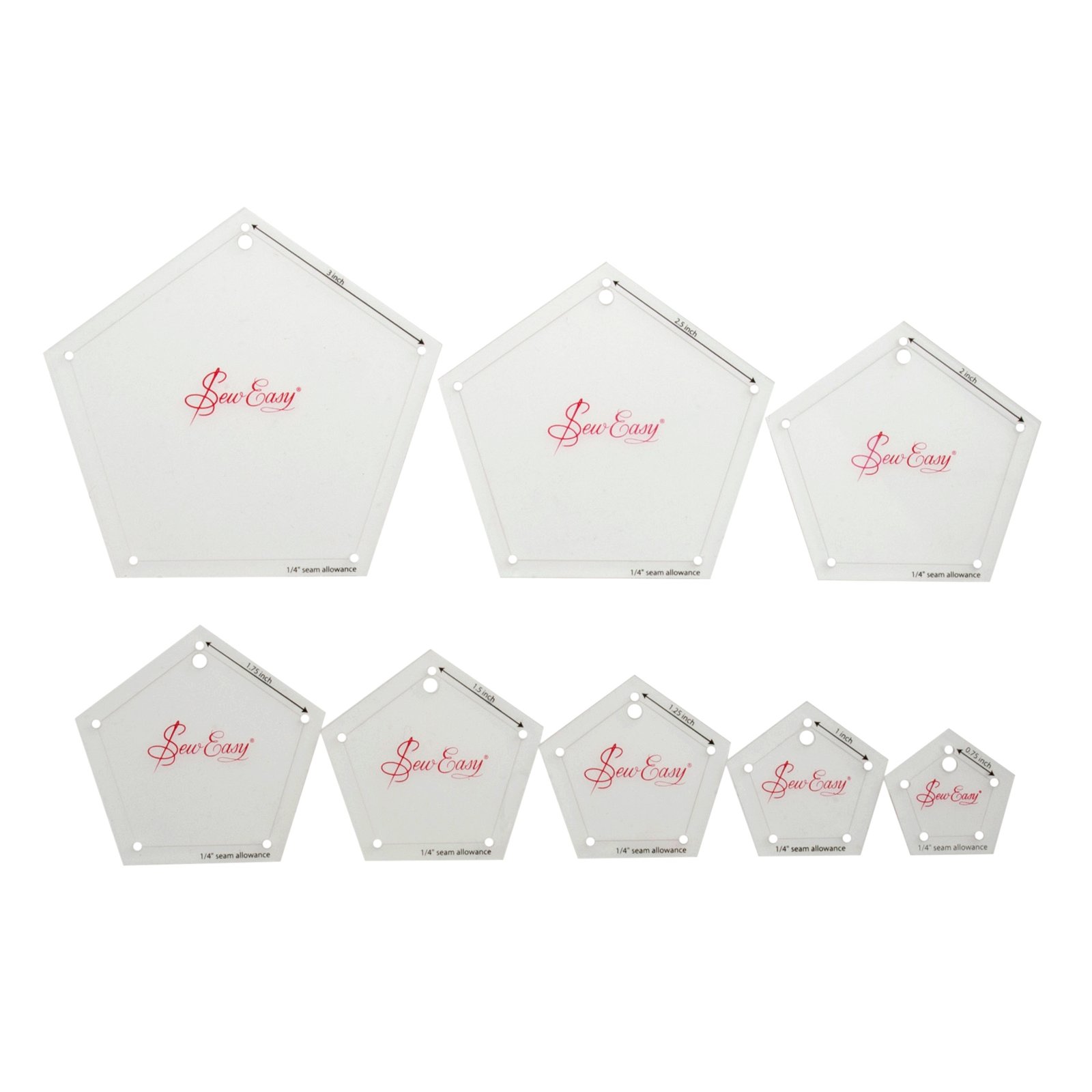 Sew Easy Mini Pentagons Template Set – 8 Sizes 0.75 to 3in