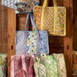 patchwork block print shopping bag pink