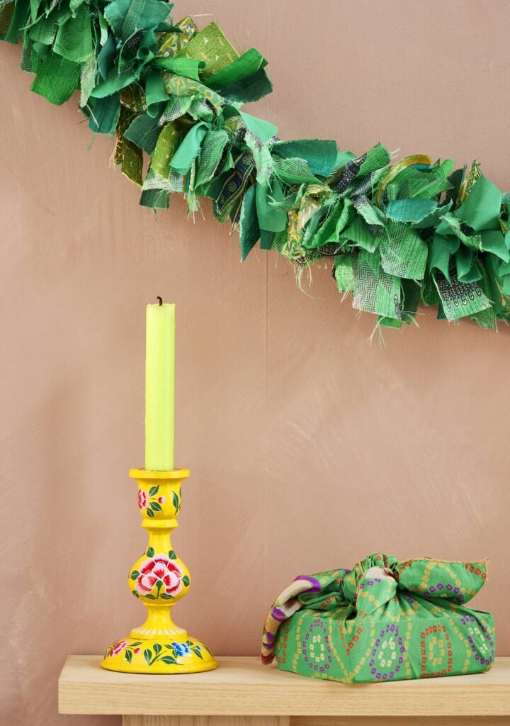 recycled sari eco tinsel garland green 2
