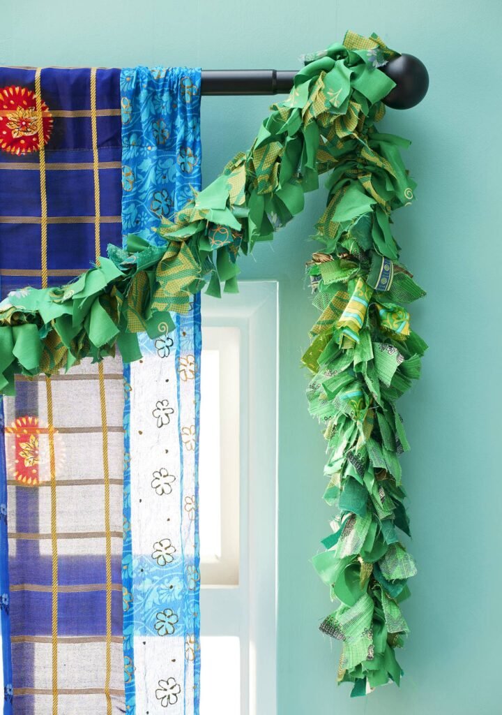 recycled sari eco tinsel garland green