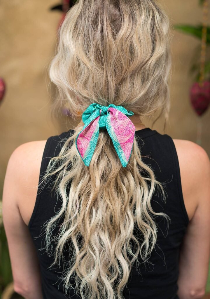 recycled sari scrunchie with tie 2