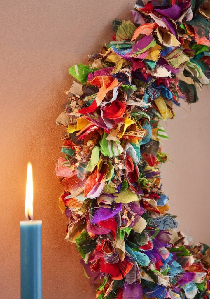 recycled sari wreath multicolour large 2