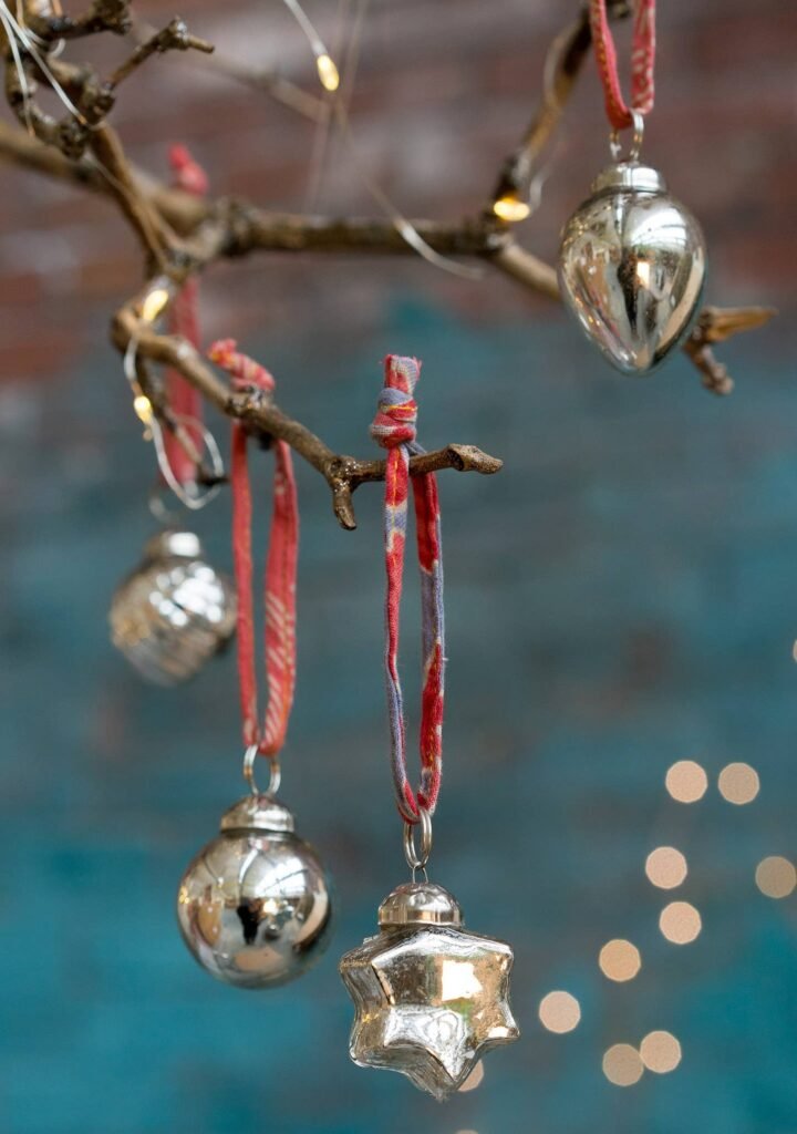 set of 6 silver recycled glass baubles 2
